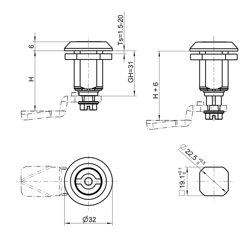 Compression latch, square 8, Zinc die black powder-coated; 1000