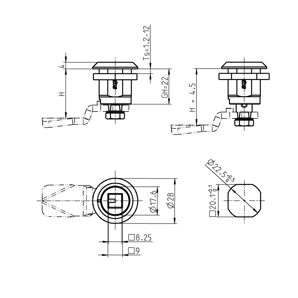 Compression latch railway version, Stainless steel AISI 316; 1000