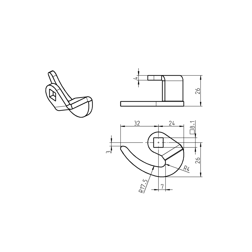 Hooked cam, Steel zinc-plated; 1000-91 Offset h = 22 mm