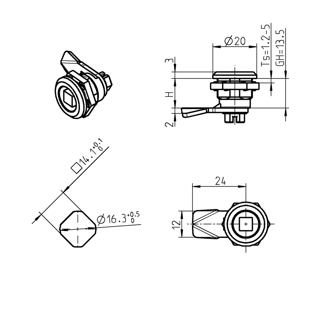 キャド Housing, Zinc die chrome-plated; 1022-U8 with nut