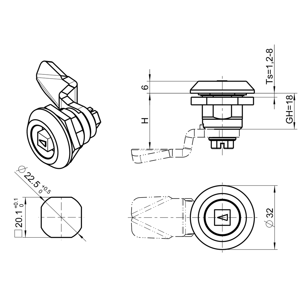 Vibration-resistant quarter turn double bit 5, Zinc die chrome