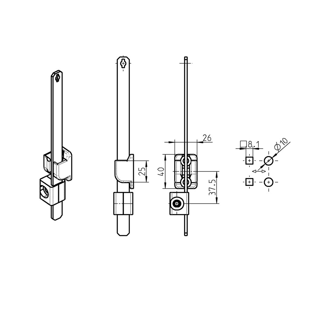 Catch for flat rod with double roller, Zinc die black powder
