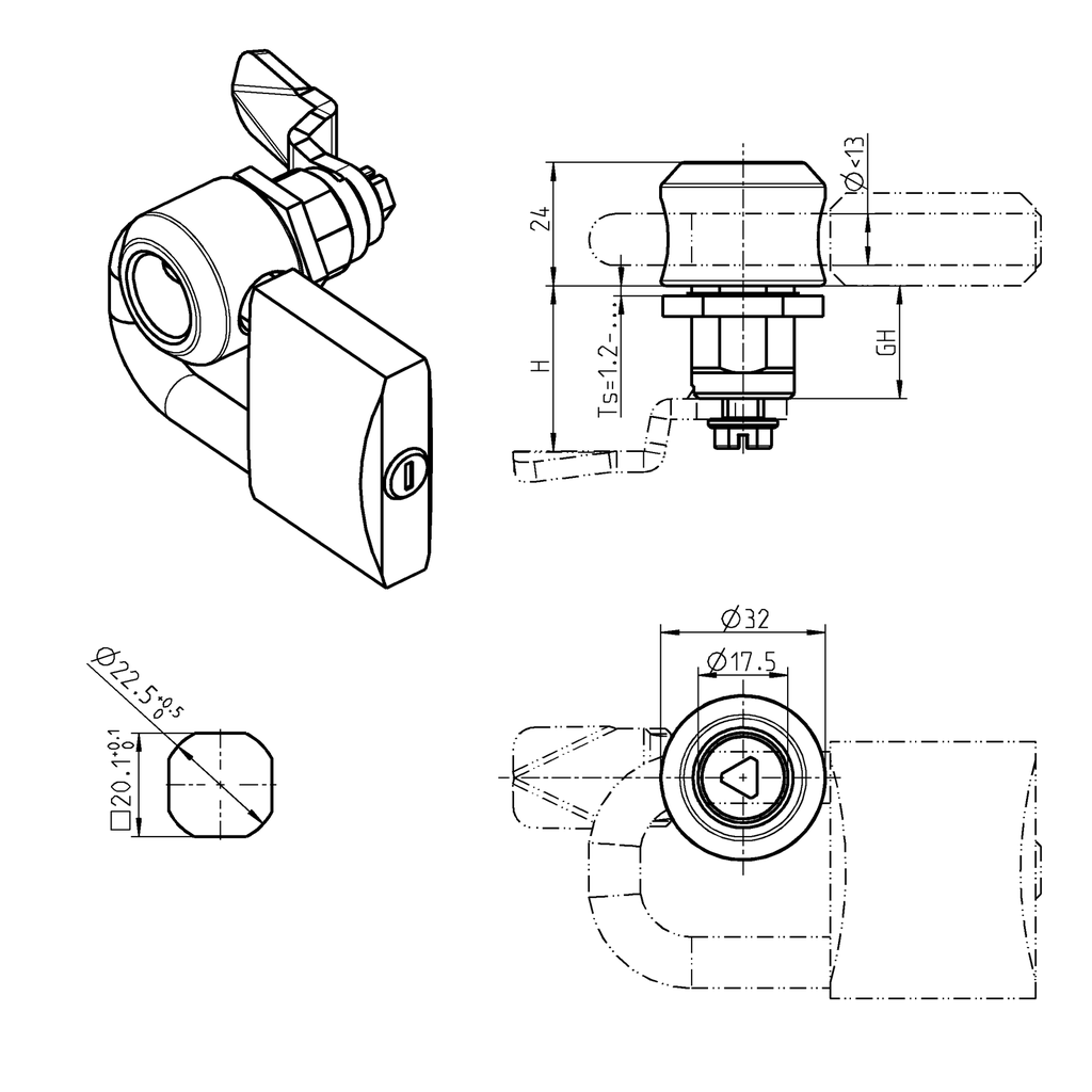 キャド Housing for padlock, Zinc die black powder-coated; 1000-U436 with nut