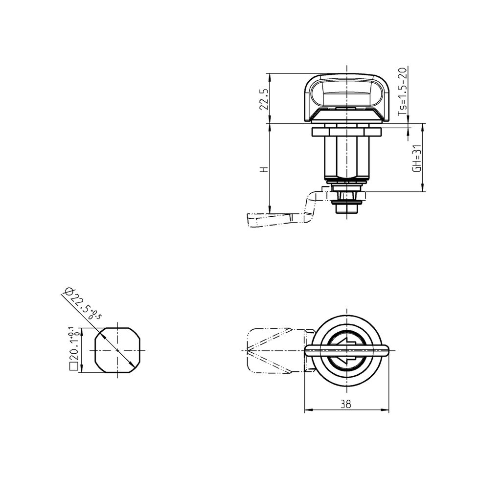 Compression latch with wing knob insert, Zinc die black powder