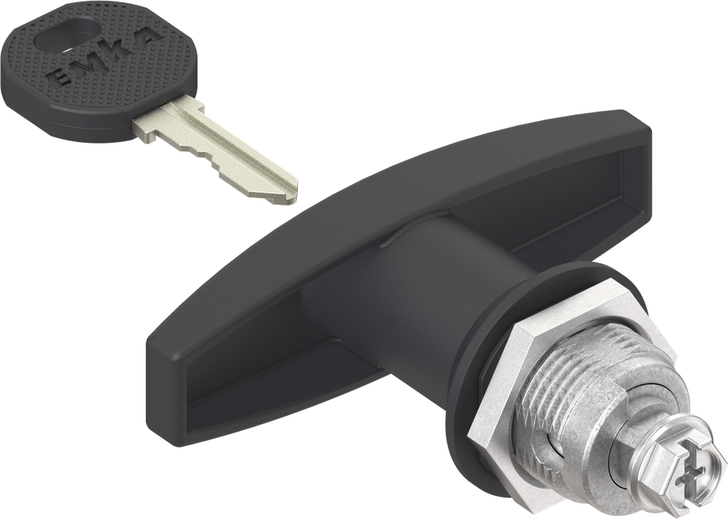 T-handle quarter turn, keyed EK 333, Zinc die black powder-coated