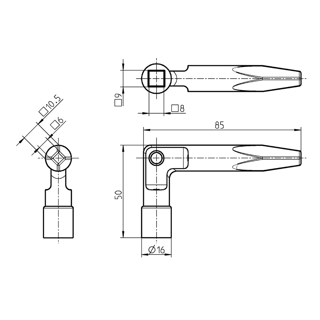 Key for insert railway, Zinc die black powder-coated; 1004-52