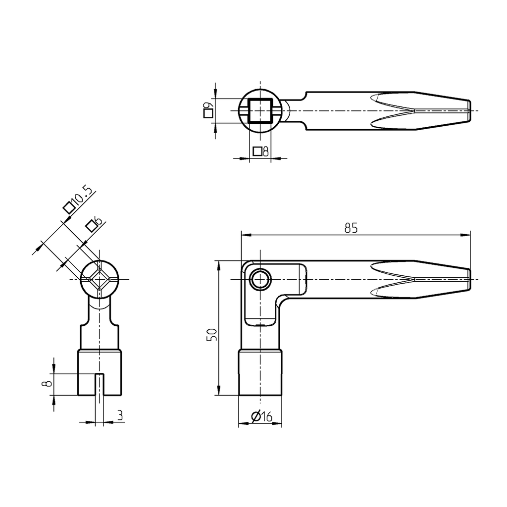 rik-key専用 Key for insert railway with outer rack, Zinc die black powder