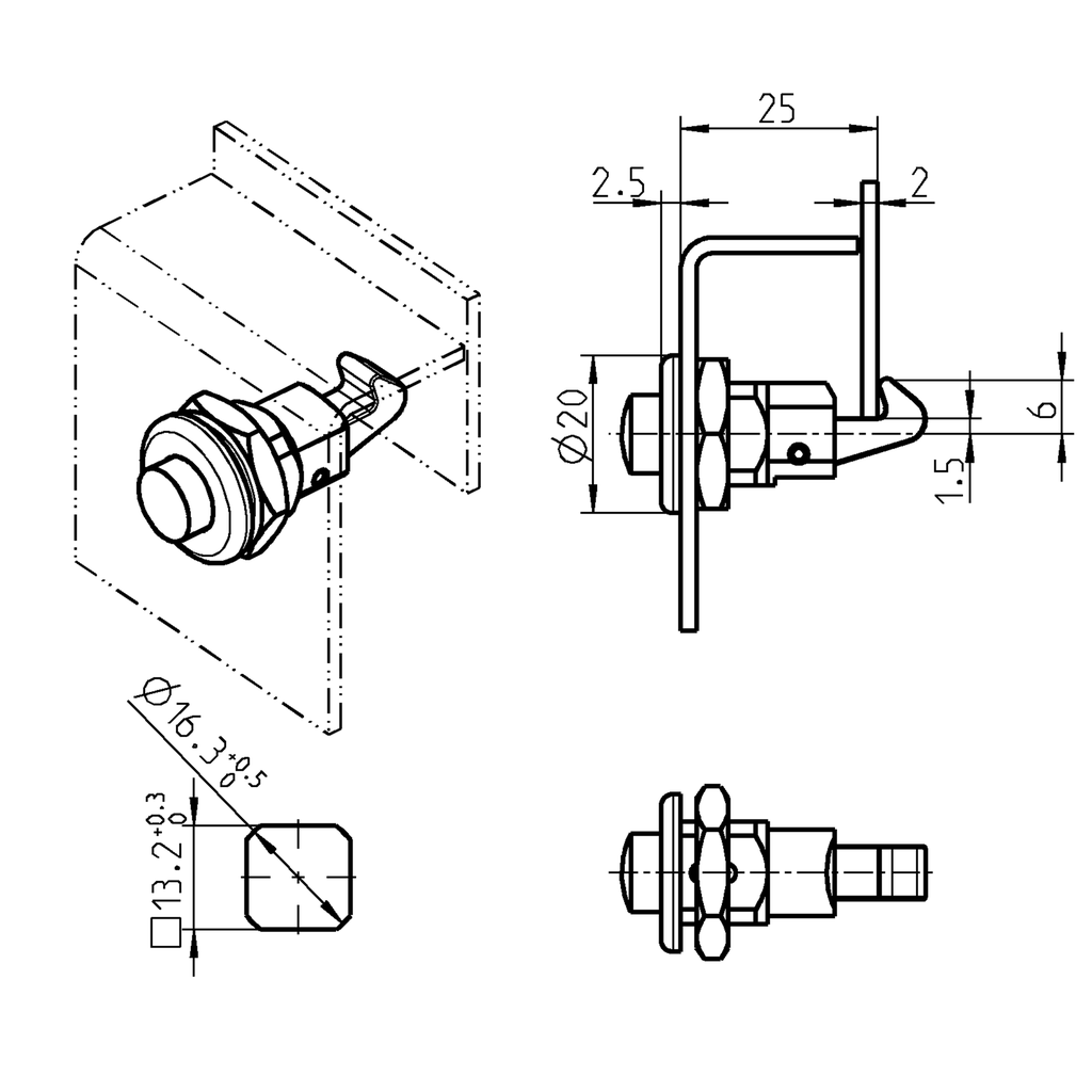 Snap lock, Zinc die chrome-plated; 1047-U2