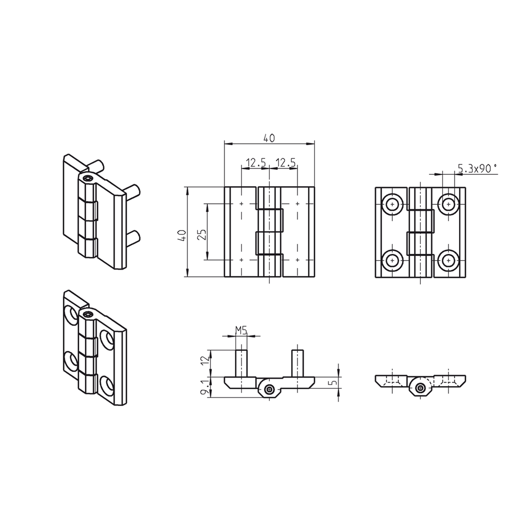 180° Hinge, Zinc die chrome-plated; 1056-U5 Dimension 40 x 40 mm