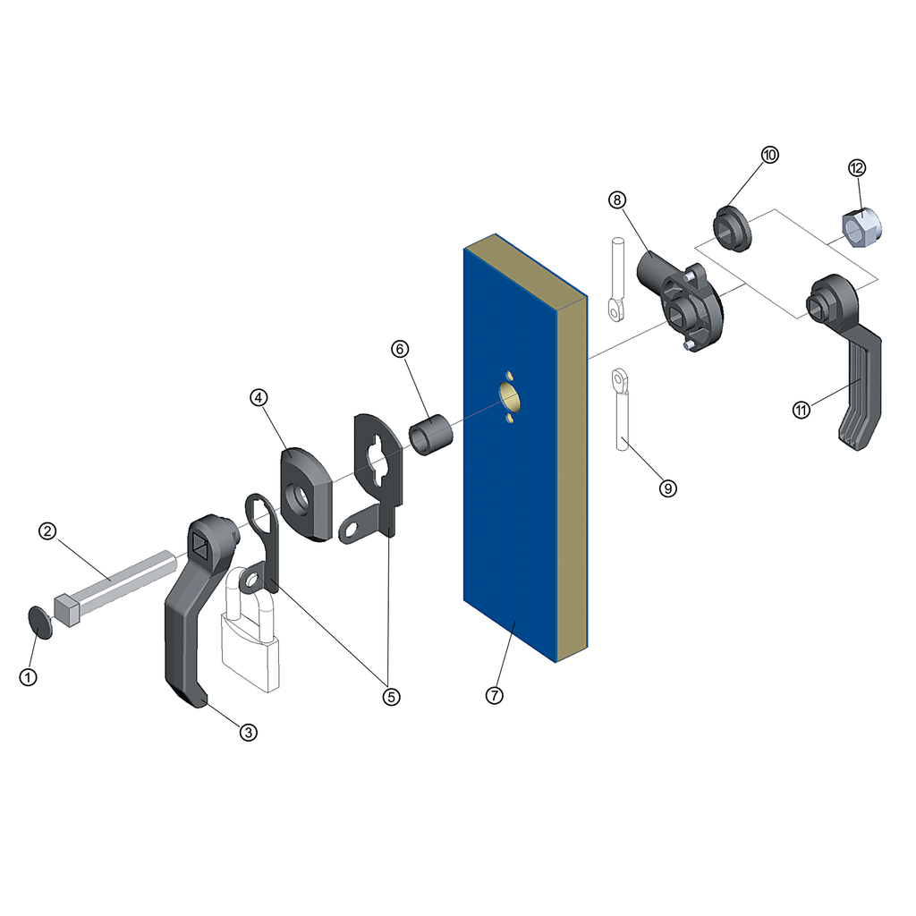 Heavy duty latch with zinc die shaft, Polyamide GF black; 1091-U84