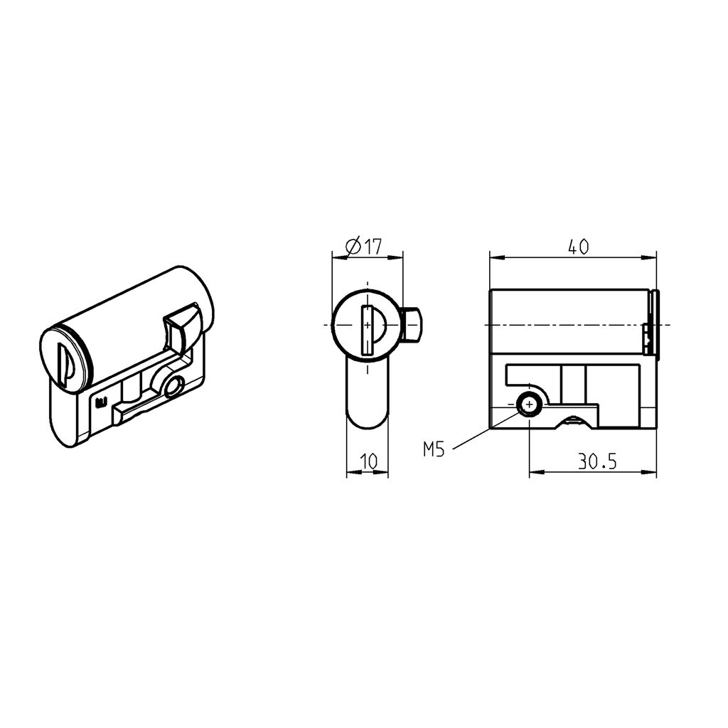 Profile half cylinder with insert square 8, Zinc die chrome