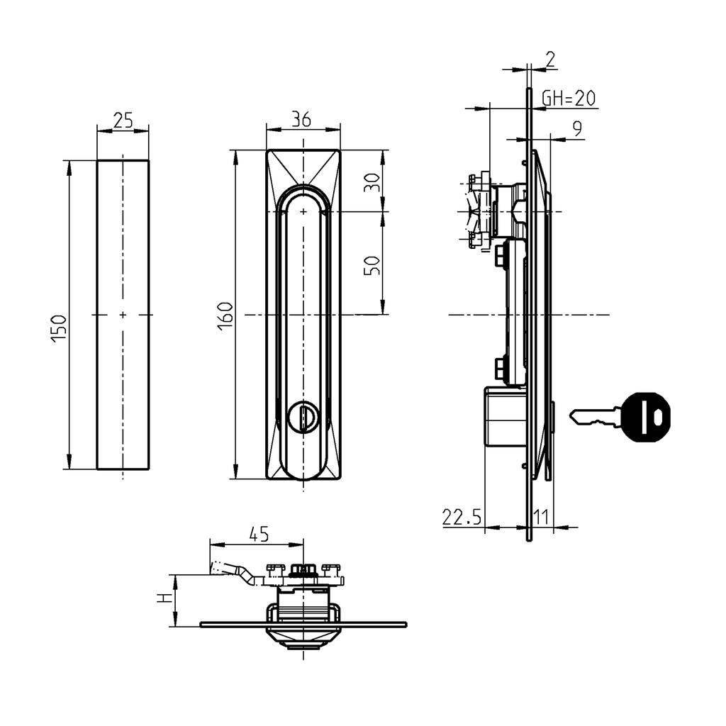 Swinghandle 1150 with insert double bit 5, Zinc die black powder