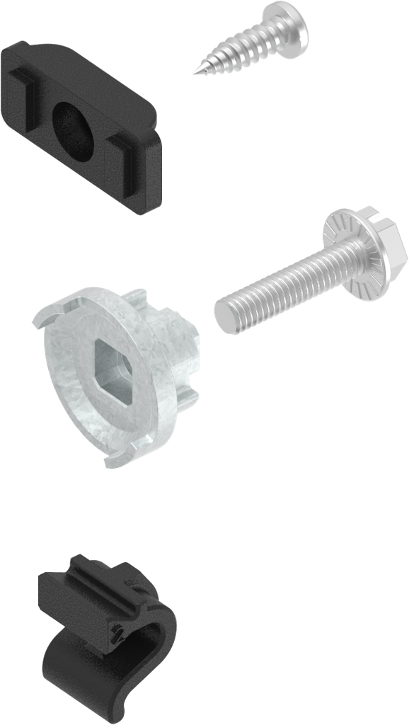 Fixing material hook, bridge, adapter and screws for swinghandle