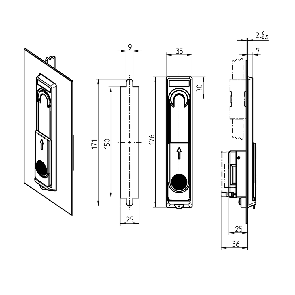 Swinghandle for locking set, Zinc die and polyamide black; 2100-U2