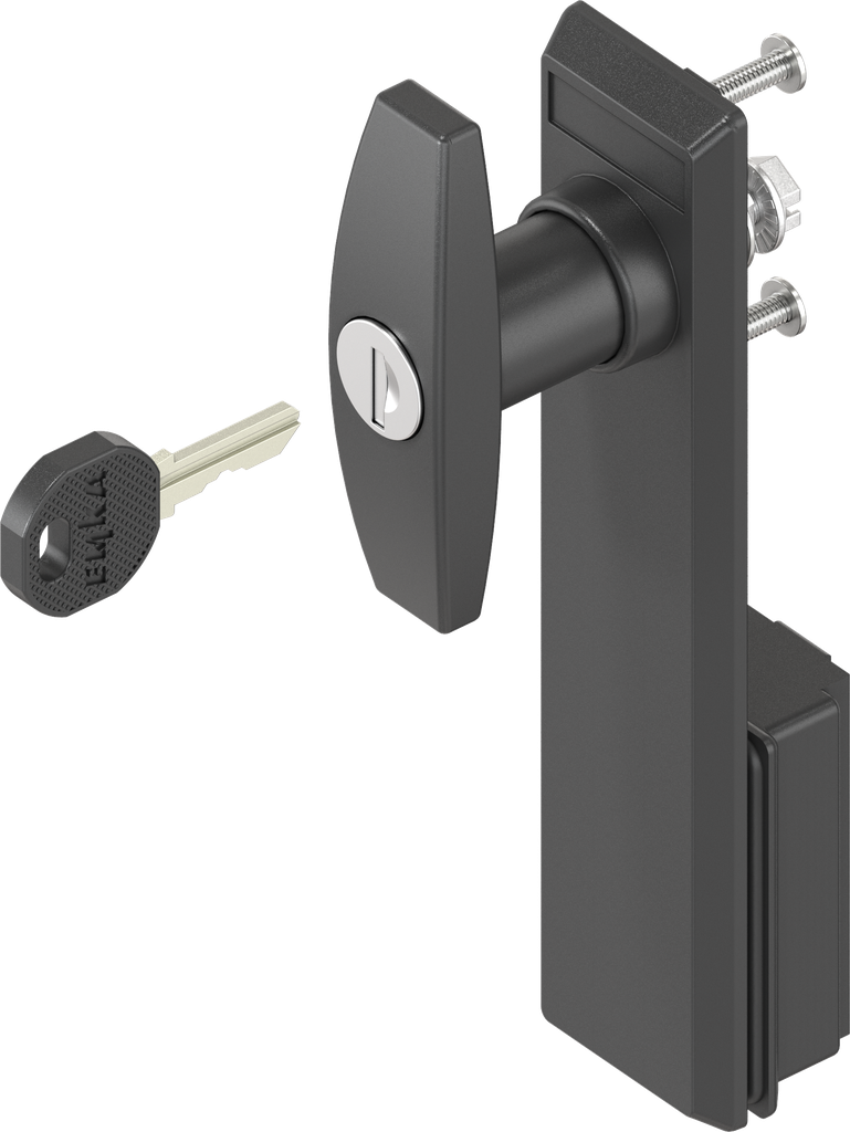 Embellecedor con asa en T, llave EK 333, poliamida negro y zamak recubierto de polvo negro