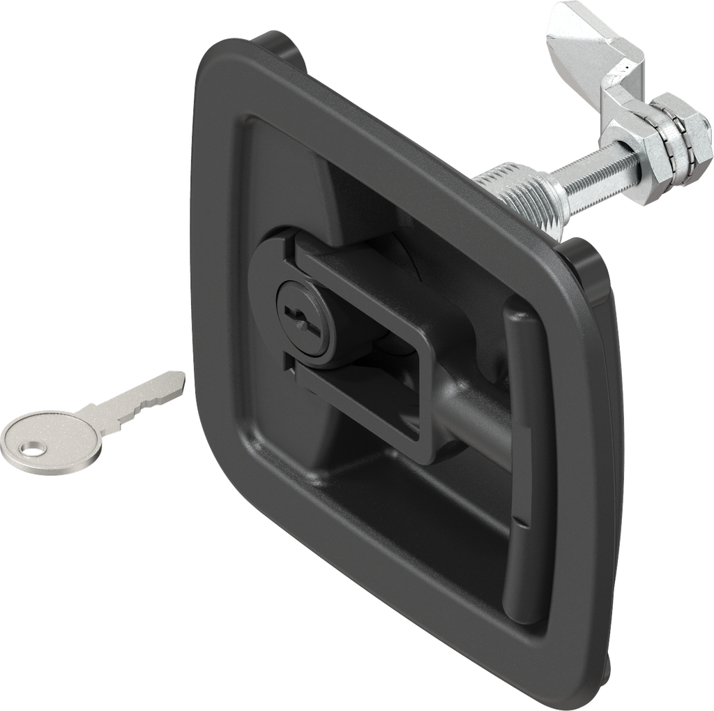 Asa plegable con functión de compresión, llave diferente, poliamida negro y zamak recubierto de polvo negro