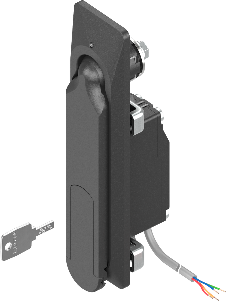 Zwenkgreep 1154 met elektromechanisch slot en noodopening sleutelnummer EH 6993, Zamak zwart gepoedercoat