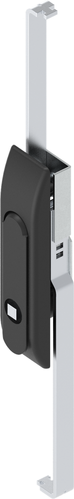 Maniglia girevole con aste per serratura con inserto quadro 8, poliammide e zama nero verniciato a polvere