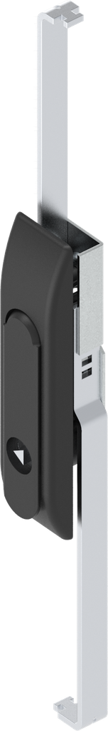 Maniglia girevole con aste per serratura con inserto triangolo 6,5 CNOMO, poliammide e zama nero verniciato a polvere