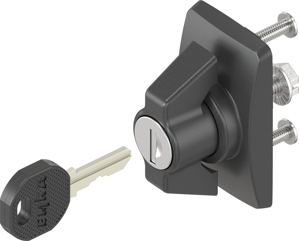 Embellecedor corto con palomilla, llave diferente, poliamida negro y zamak recubierto de polvo negro