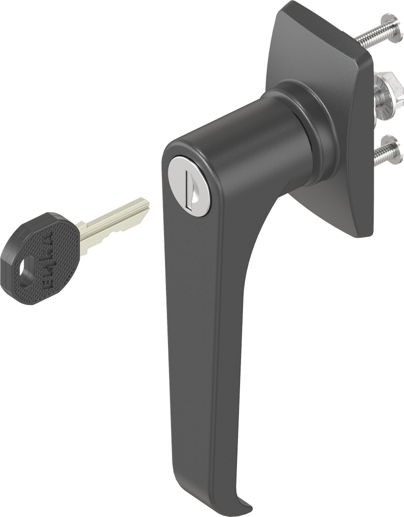 Embellecedor corto con Maneta en L, llave EK 333, poliamida negro y zamak recubierto de polvo negro