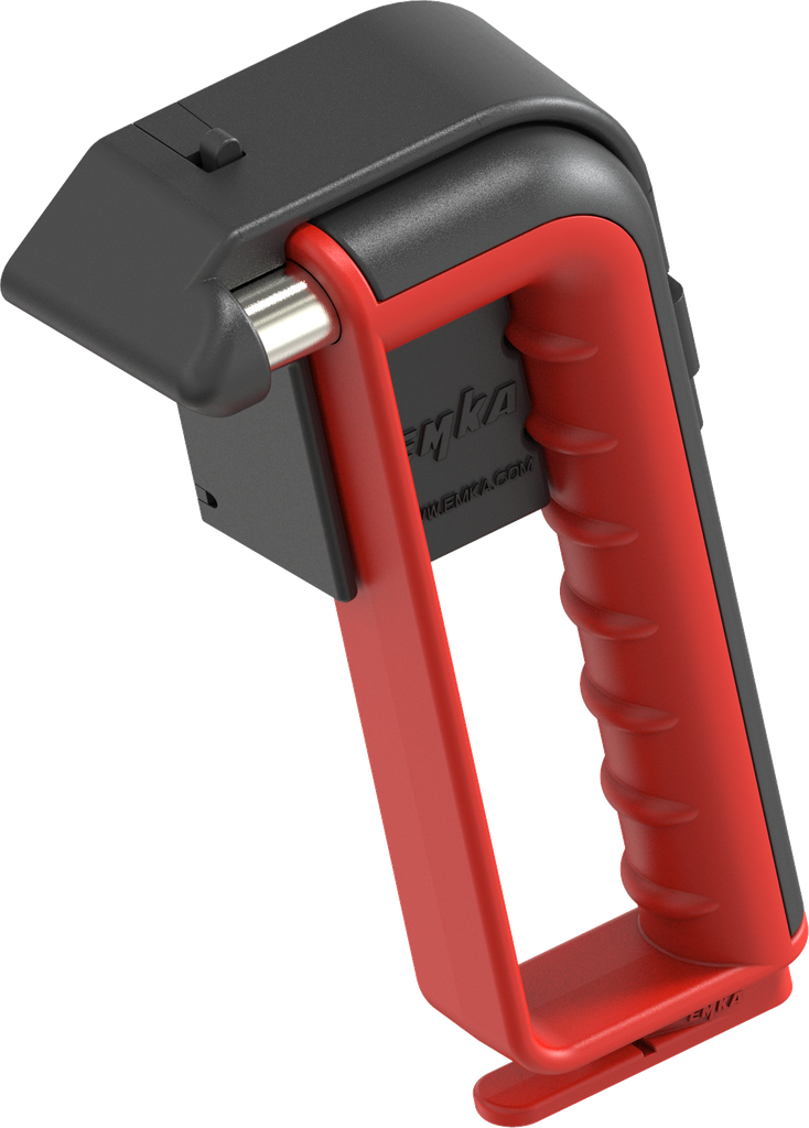 Martillo de emergencia con protección de mano, cortador de cinturón y soporte con protección antirrobo , acero y poliamida rojo