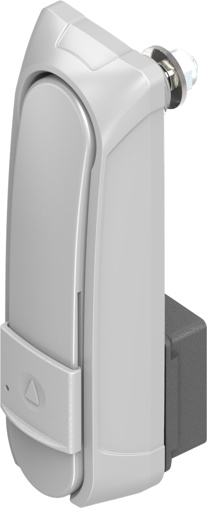 Maneta giratoria "corta" con RC2 para cilindro perfilado 40 mm (A = 30 mm) con posición de cerrojo adicional en 30°, zamak recubierto de polvo gris RAL 7038 y con pintura antigrafiti