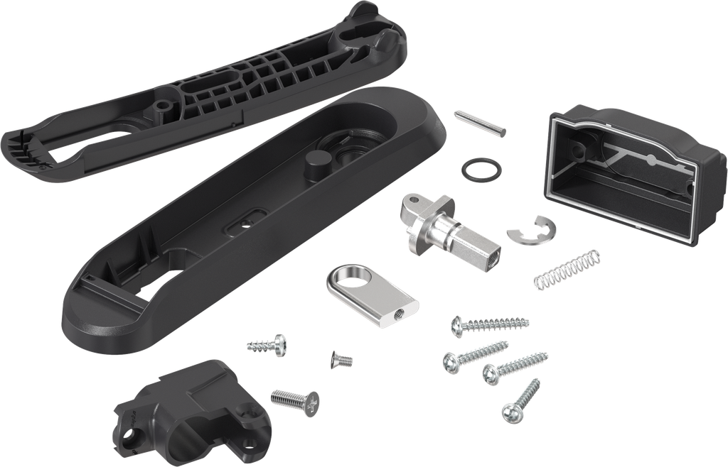 Swinghandle with cap and locking set for profile half cylinder 40 mm (A = 30 mm) and for padlock, Polyamide GF black