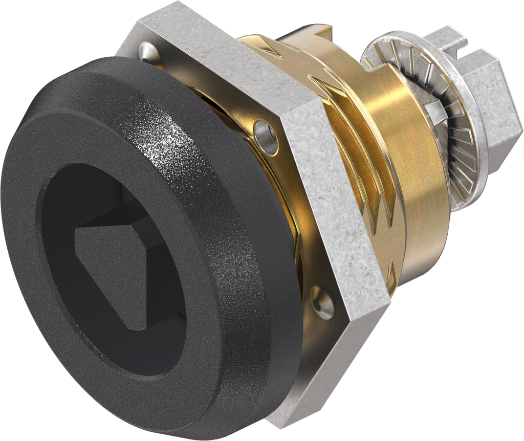 Safety quarter turn triangular 8, Brass and zinc die black powder-coated