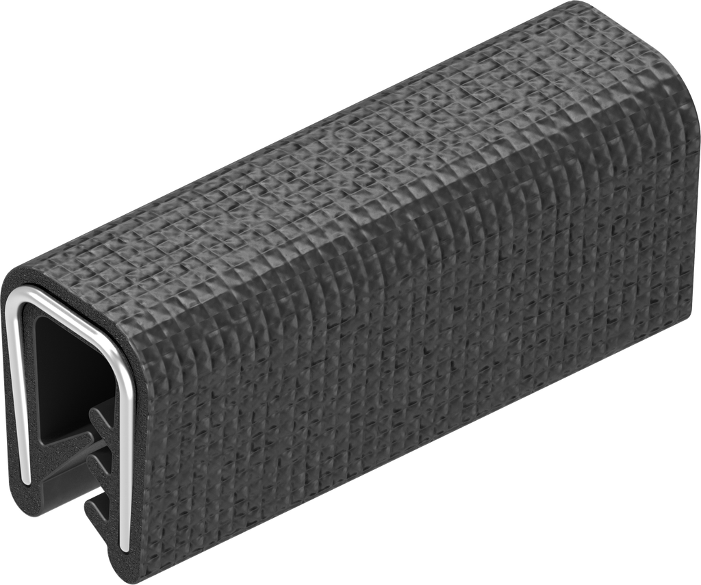 Kantenschutz selbstklemmend aus Brandschutzmaterial, EPDM 60 ± 5 Shore A schwarz, Mischung S060EU030 60°±5 Shore A nach DIN EN 45545-2, R22 + R23, HL3, Rolle à 50 m
