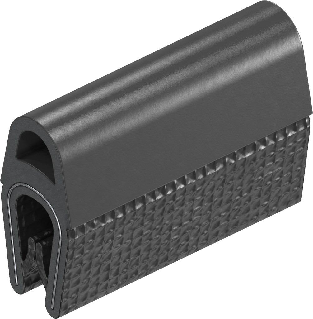 Perfil de junta para montaje a presión, caucho microporoso EPDM; perfil base PVC 70 ± 5 Shore A negro