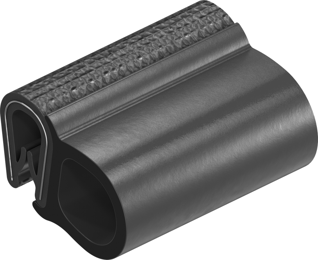 Perfil de junta para montaje a presión, caucho microporoso EPDM; perfil base PVC 70 ± 5 Shore A negro