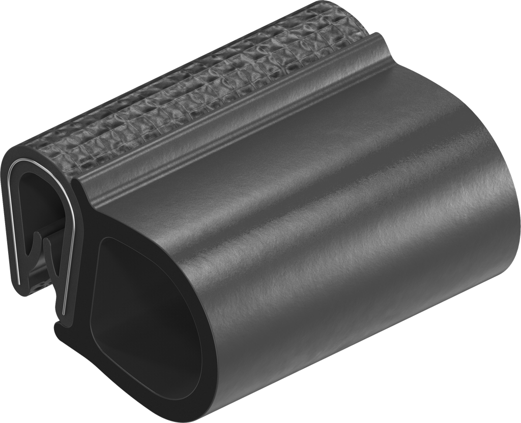 Perfil de junta para montaje a presión, caucho microporoso EPDM; perfil base PVC 70 ± 5 Shore A negro