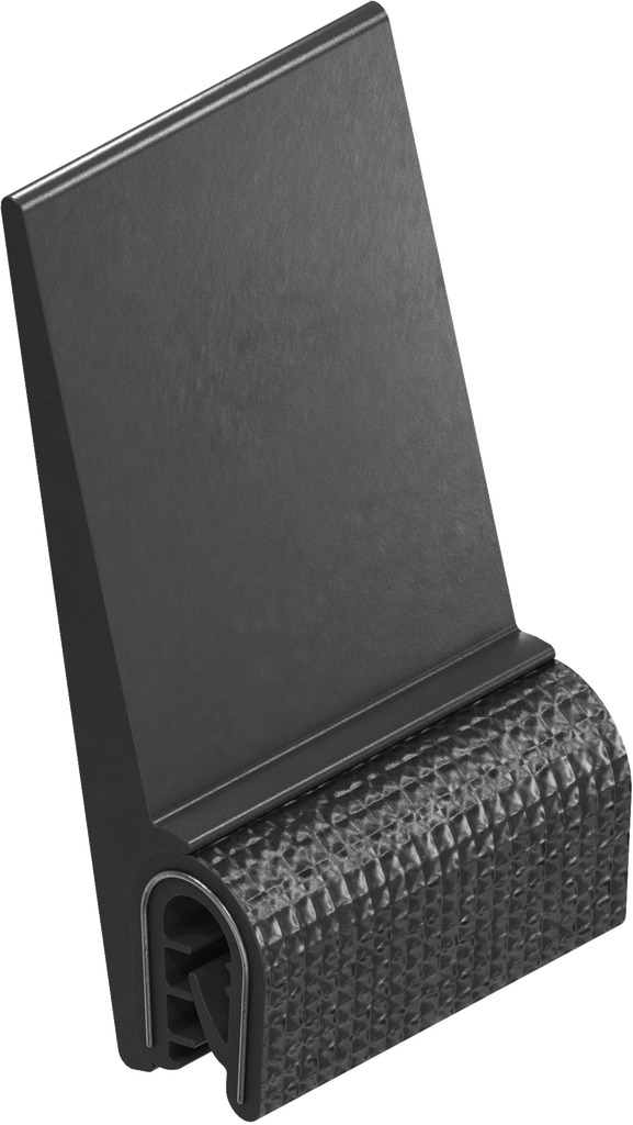 Perfil de junta para montaje a presión, caucho microporoso EPDM; perfil base PVC 70 ± 5 Shore A negro