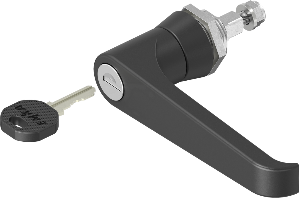 Maneta en L, llave EK 333, zamak recubierto de polvo negro