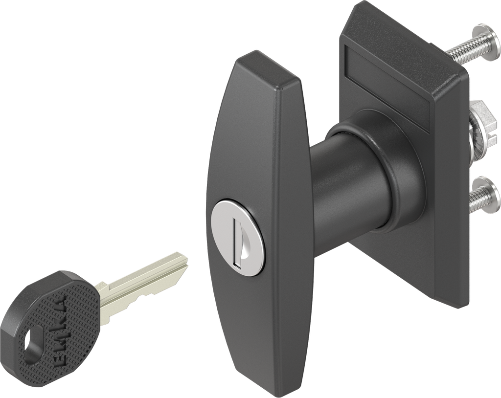 Escutcheon with T-handle, keyed different, Polyamide black and zinc die ...